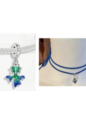 New Blue Green Fish Charm Silver Sterling 925 on suede necklace